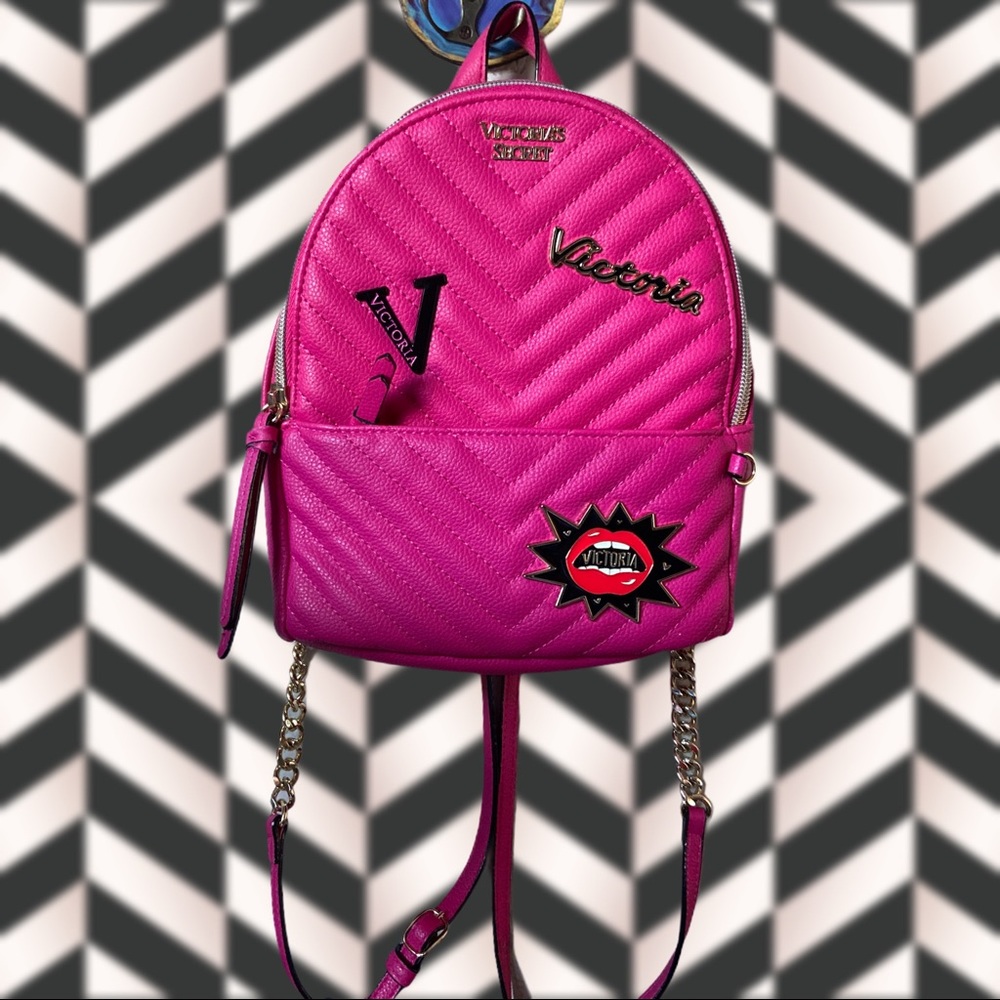 Hot pink faux leather mini backpack
